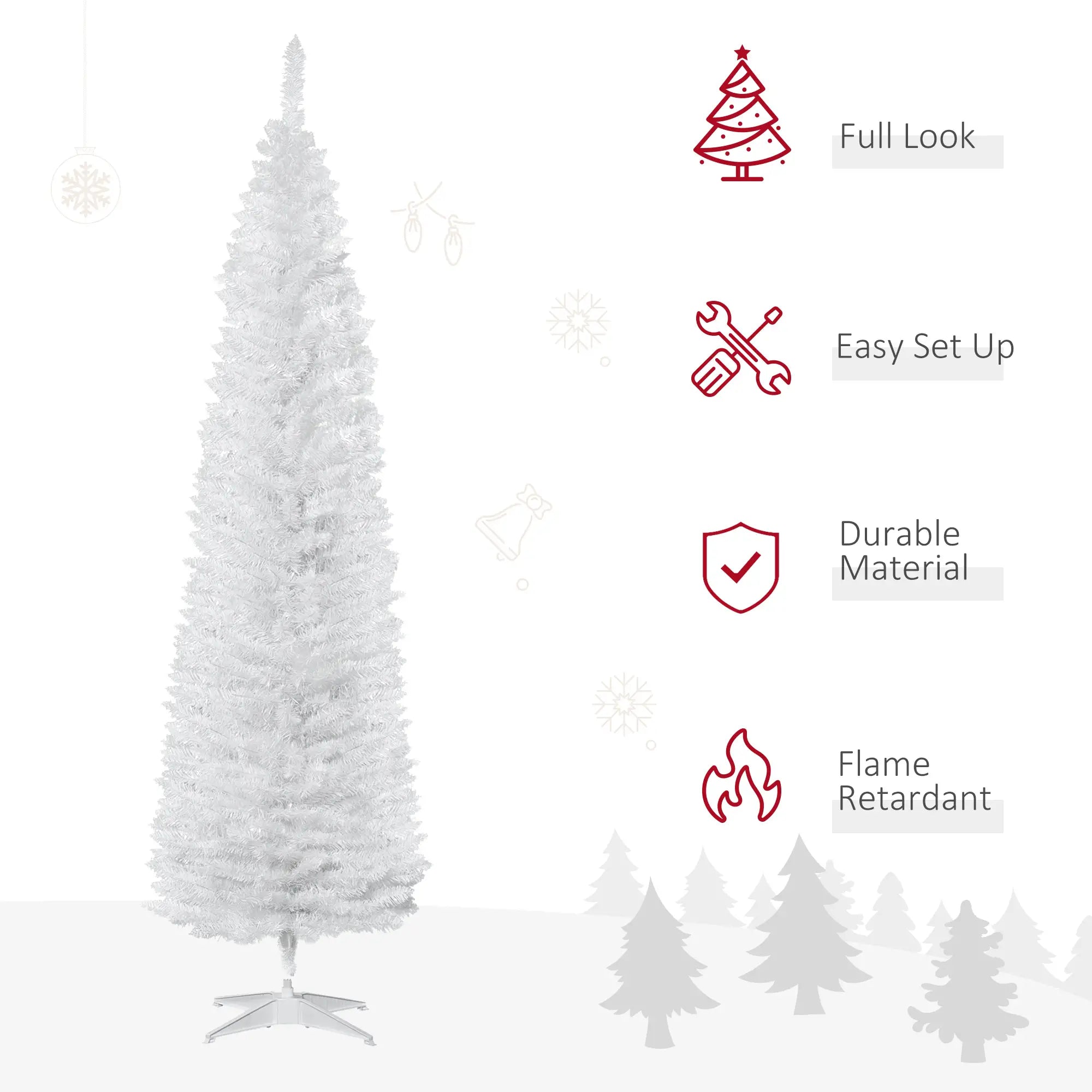 7' Slim Artificial Christmas Tree, Realistic Branches, Sturdy Metal Stand, White Pencil Christmas Trees at Gallery Canada