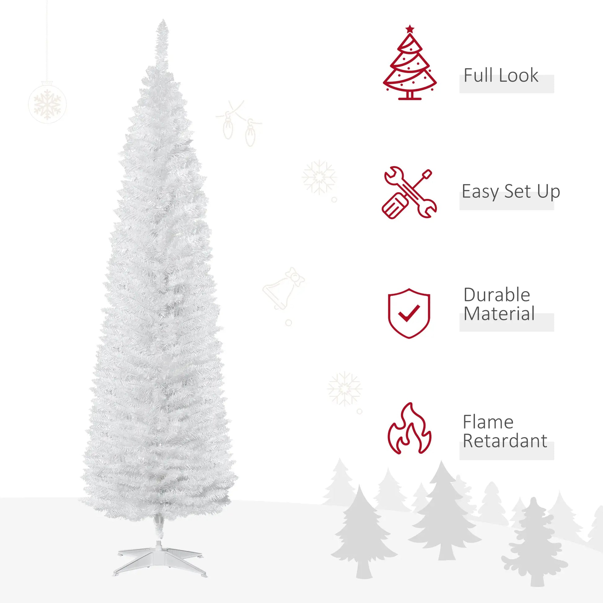 7' Slim Artificial Christmas Tree, Realistic Branches, Sturdy Metal Stand, White Pencil Christmas Trees at Gallery Canada