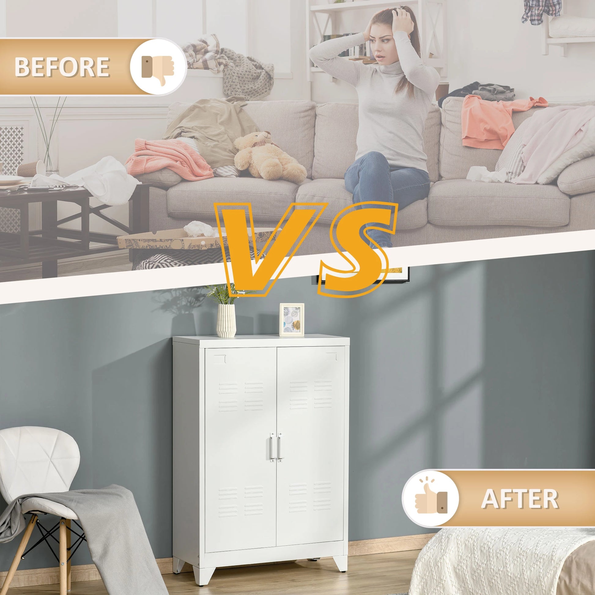 Metal Storage Cabinet, 2 Louvered Doors, Adjustable Shelves, White Storage Cabinets at Gallery Canada