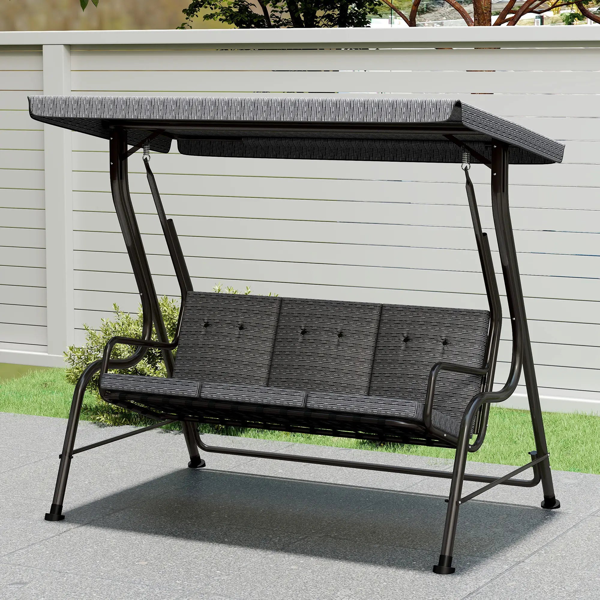 3-Person Patio Swing Bench With Canopy, Grey Patio Swings with Stand at Gallery Canada