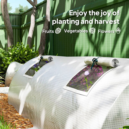 Portable Mini Greenhouse, 7' x 3' x 2', Steel Frame With 5 Mesh Windows, White