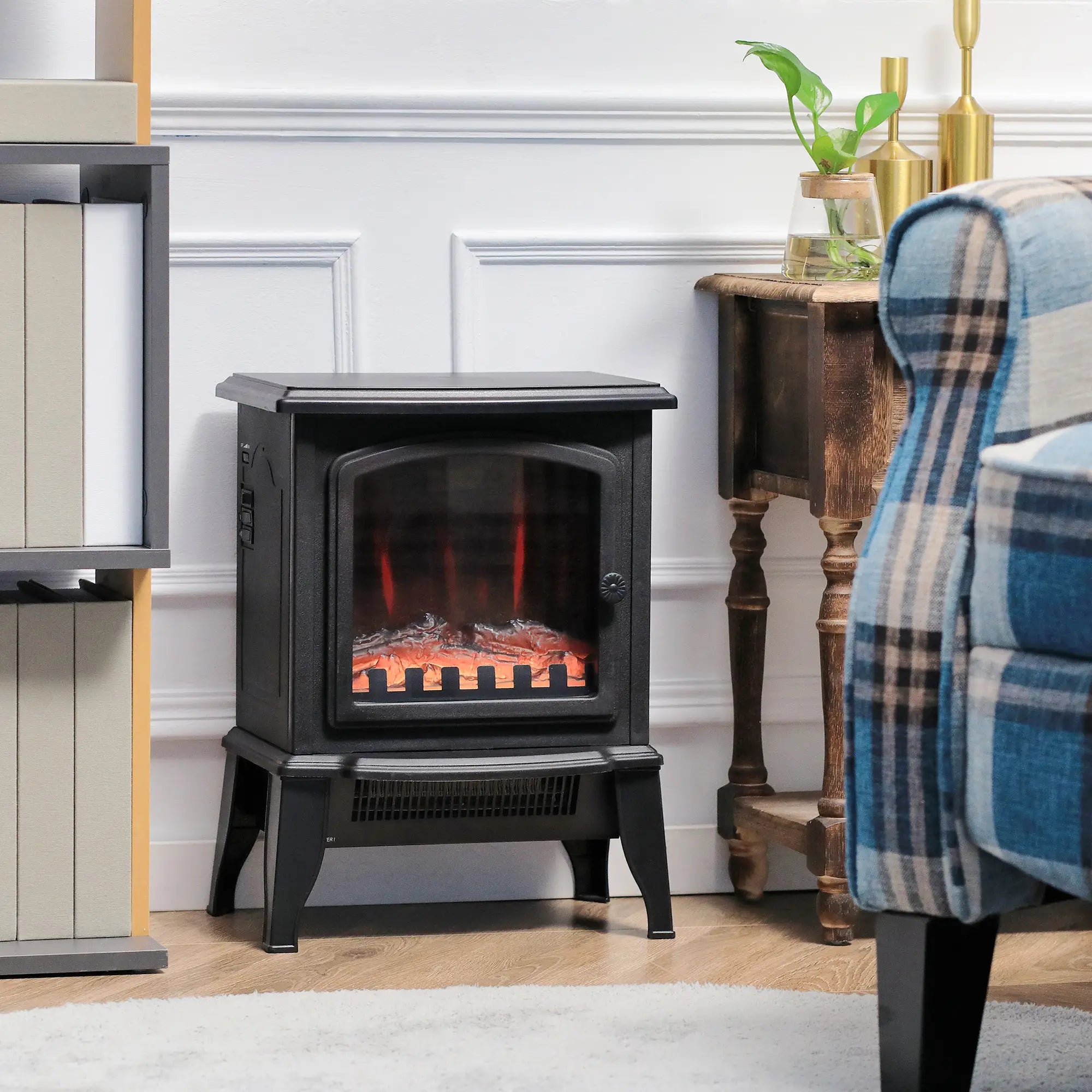 Electric Fireplace Heater, Freestanding, Realistic Flame, Overheat Protection, 750W/1500W, Black Electric Fireplaces at Gallery Canada