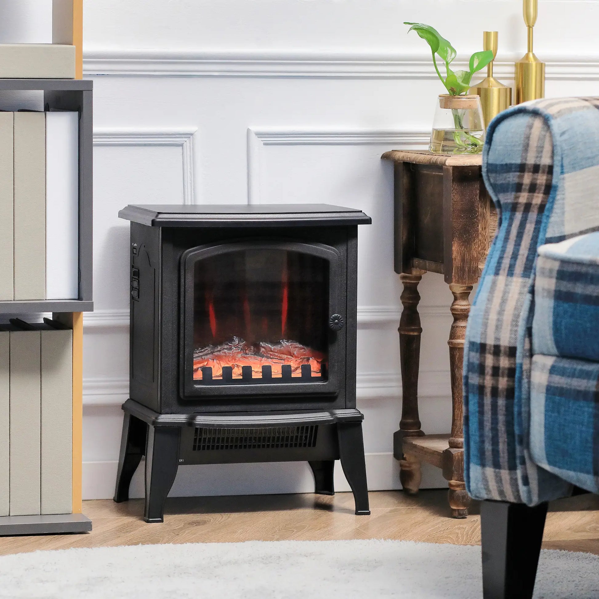 Electric Fireplace Heater, Freestanding, Realistic Flame, Overheat Protection, 750W/1500W, Black Electric Fireplaces at Gallery Canada