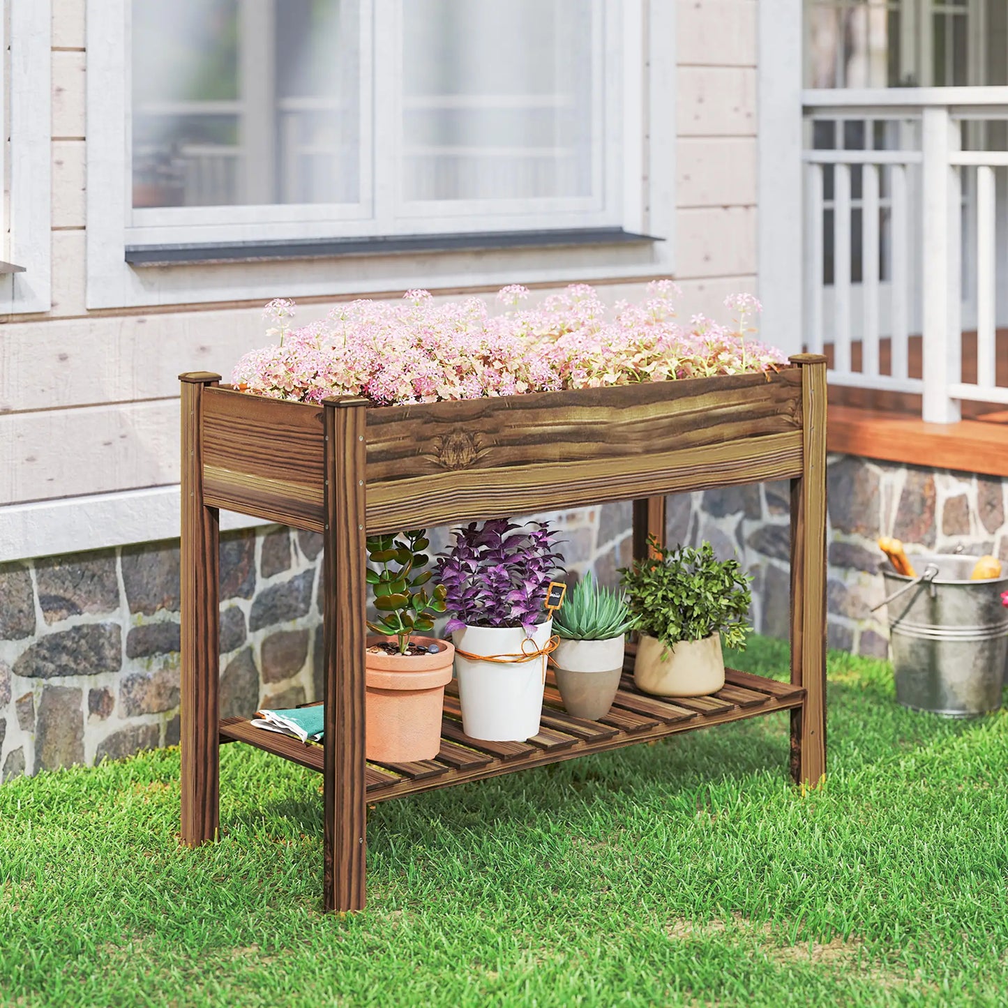 Elevated Planter Box With Legs, Storage Shelf, Raised Garden Bed, Carbonized Elevated Garden Beds at Gallery Canada