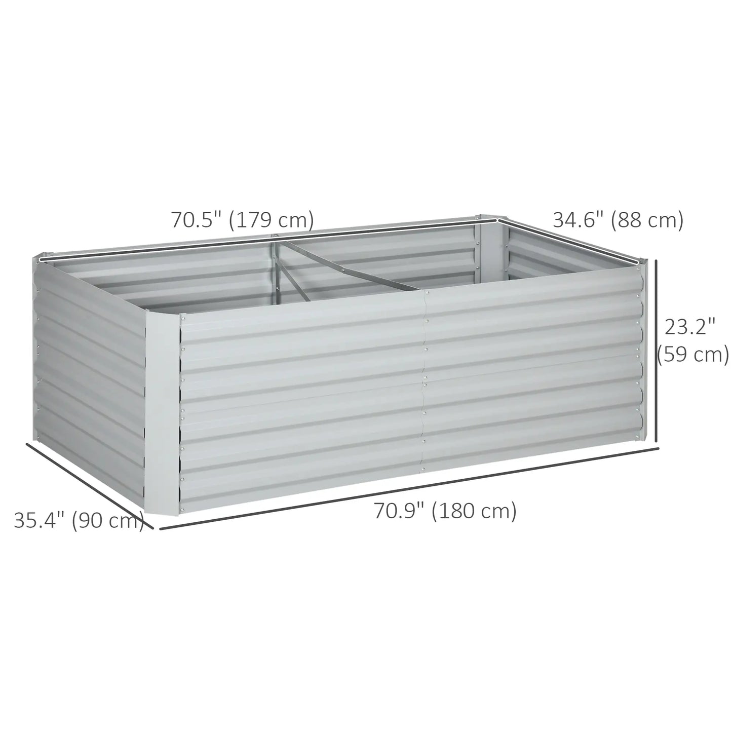 Galvanized Raised Garden Bed, Steel Outdoor Planter, 71" x 35" x 23", Light Grey Raised Garden Beds at Gallery Canada