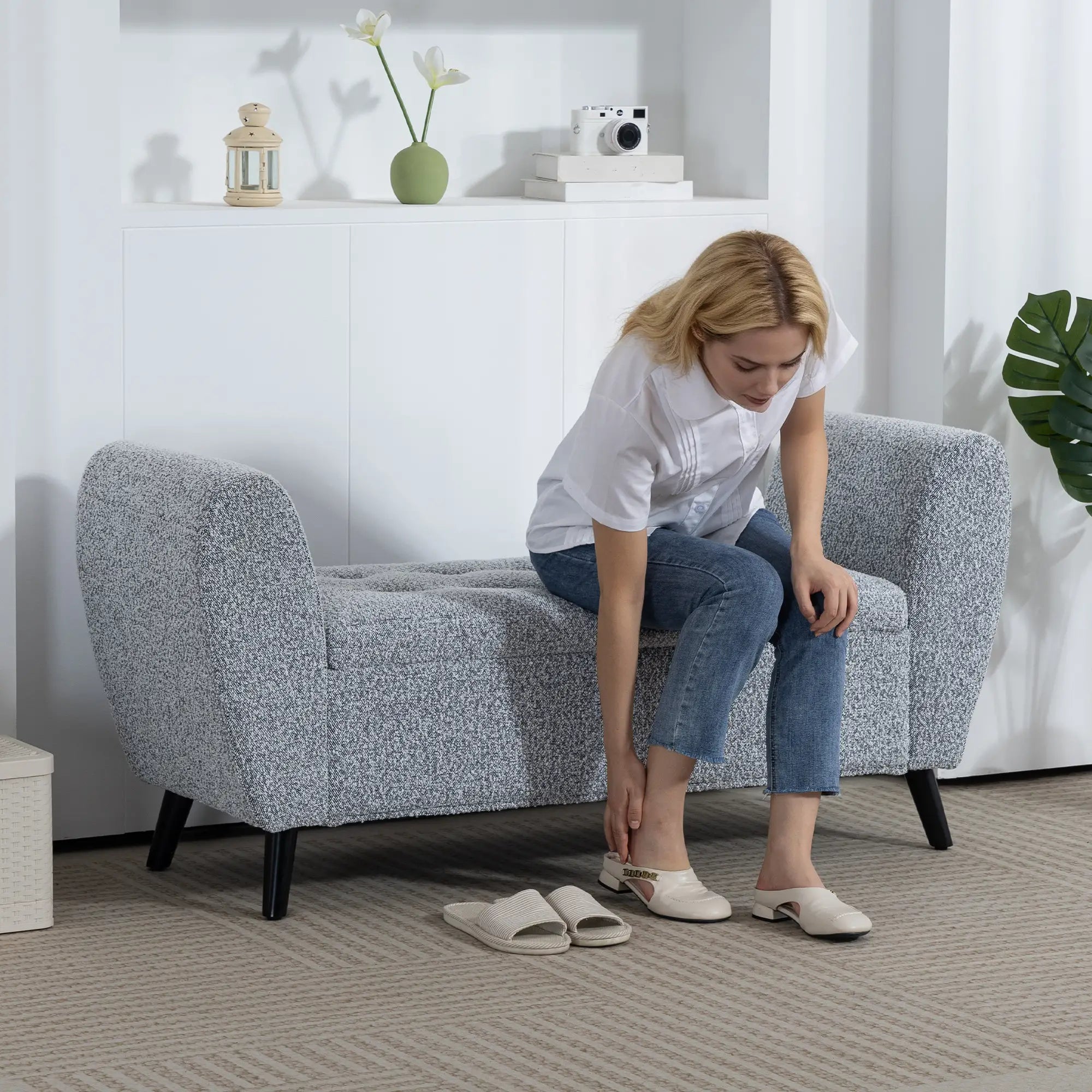 Upholstered Storage Bench with Arms, Modern Ottoman, Grey Storage Ottomans & Benches at Gallery Canada