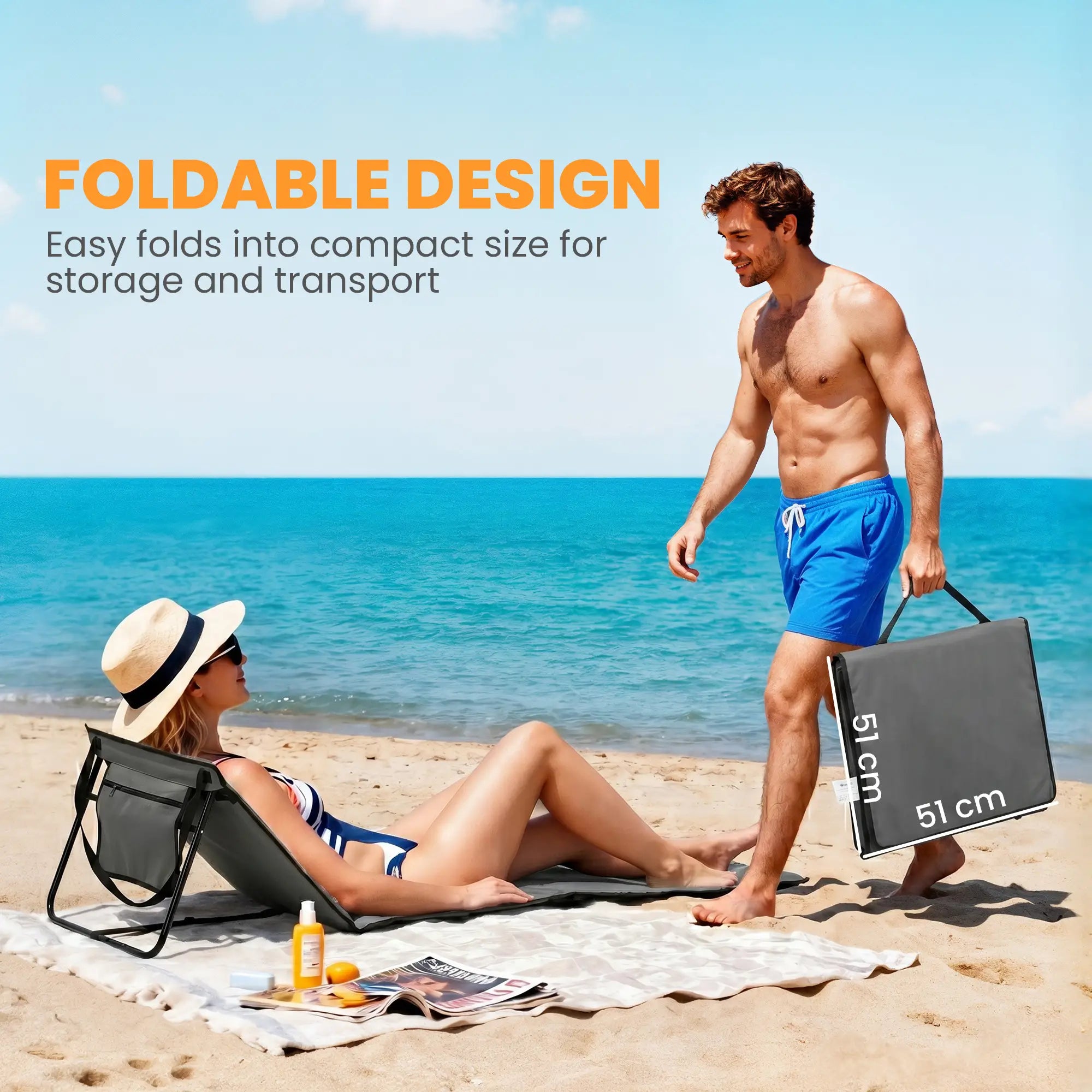 Foldable Lounge Chairs, Adjustable Backrest, Set of 2, Grey Beach Accessories at Gallery Canada