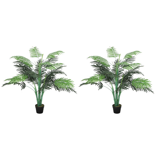 4FT Artificial Palm Tree Set Of 2, Faux Tropical Plant In Pot, Green