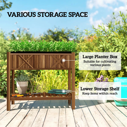 Wooden Raised Garden Bed, Elevated Planter Box, 34"x18"x30", Carbonized Raised Garden Beds at Gallery Canada