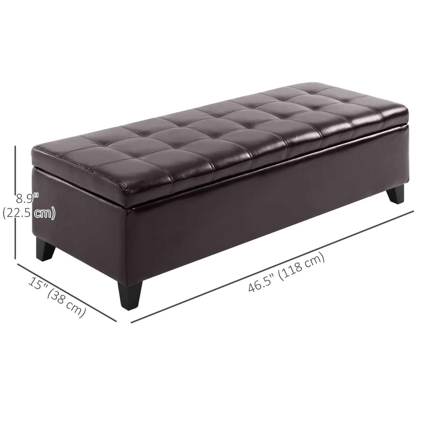 Storage Ottoman Bench, 51 Inches PU Leather, Solid Wood Legs, Brown Storage Ottomans & Benches at Gallery Canada