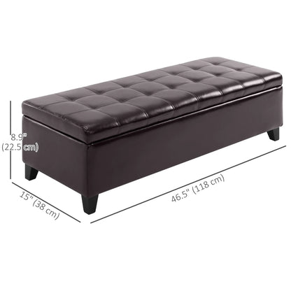 Storage Ottoman Bench, 51 Inches PU Leather, Solid Wood Legs, Brown Storage Ottomans & Benches at Gallery Canada