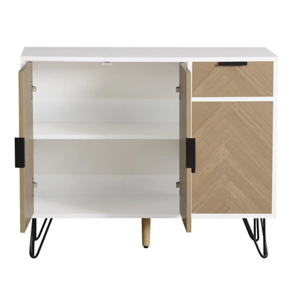 Storage Cabinet with Drawer, Adjustable Shelves, 35.5" L x 11.5" W x 28.5" H, White+Wood Storage Cabinets at Gallery Canada