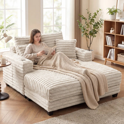 60" Chaise Lounge Chair, Upholstered Sofa Bed With Cup Holders, Beige Sofas & Reclining Chairs at Gallery Canada