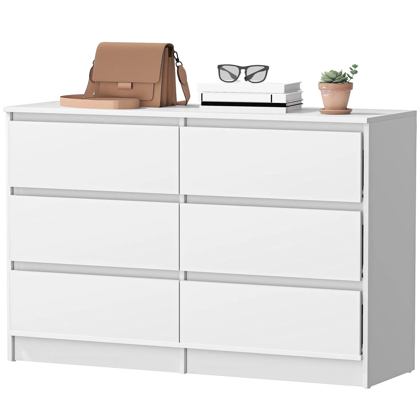 Wide 6 Drawer Dresser, Modern Clothes Storage Organizer, White Storage Cabinets White at Gallery Canada