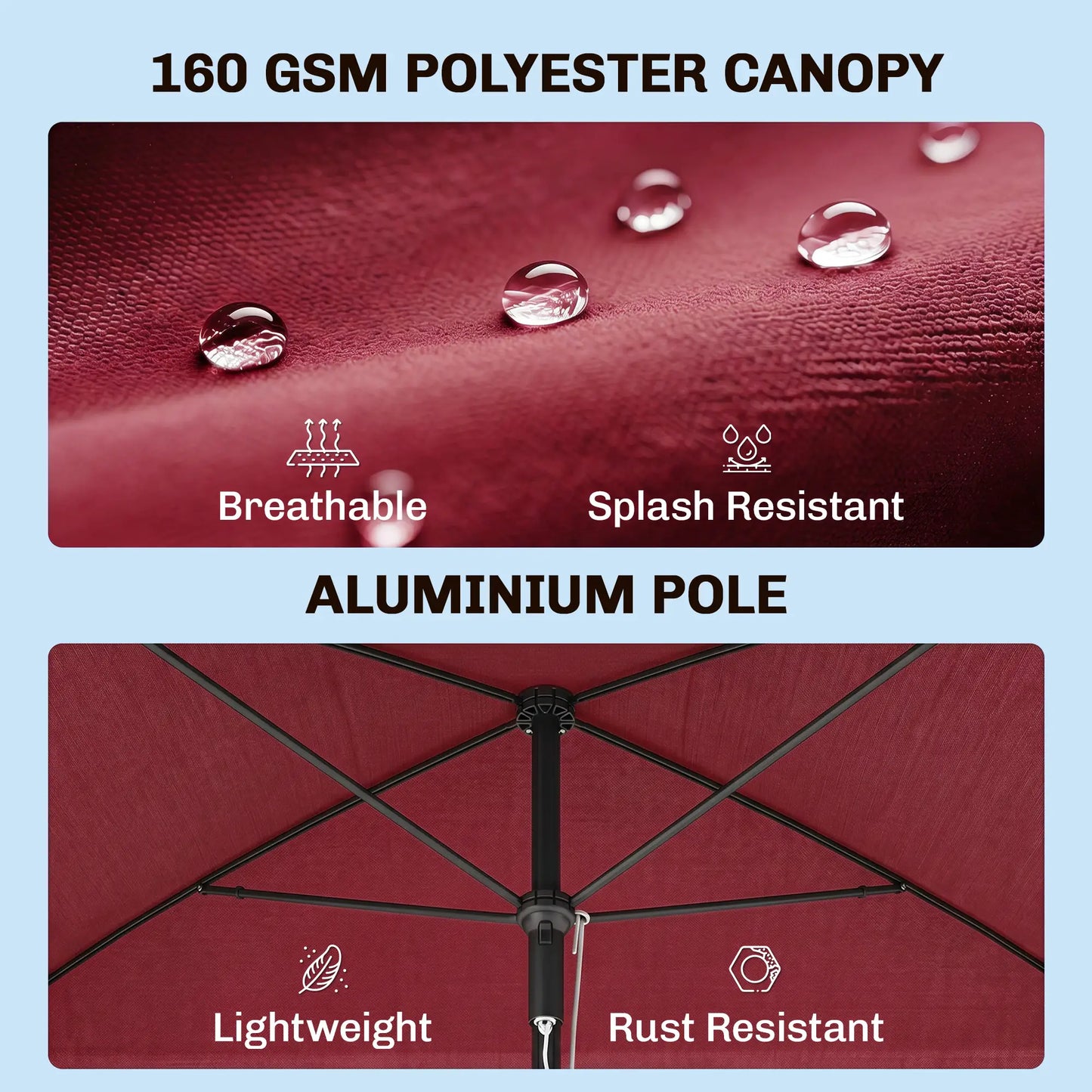 6.5x4ft Rectangle Tilt Adjustable Patio Umbrella, Red Sun Umbrellas at Gallery Canada