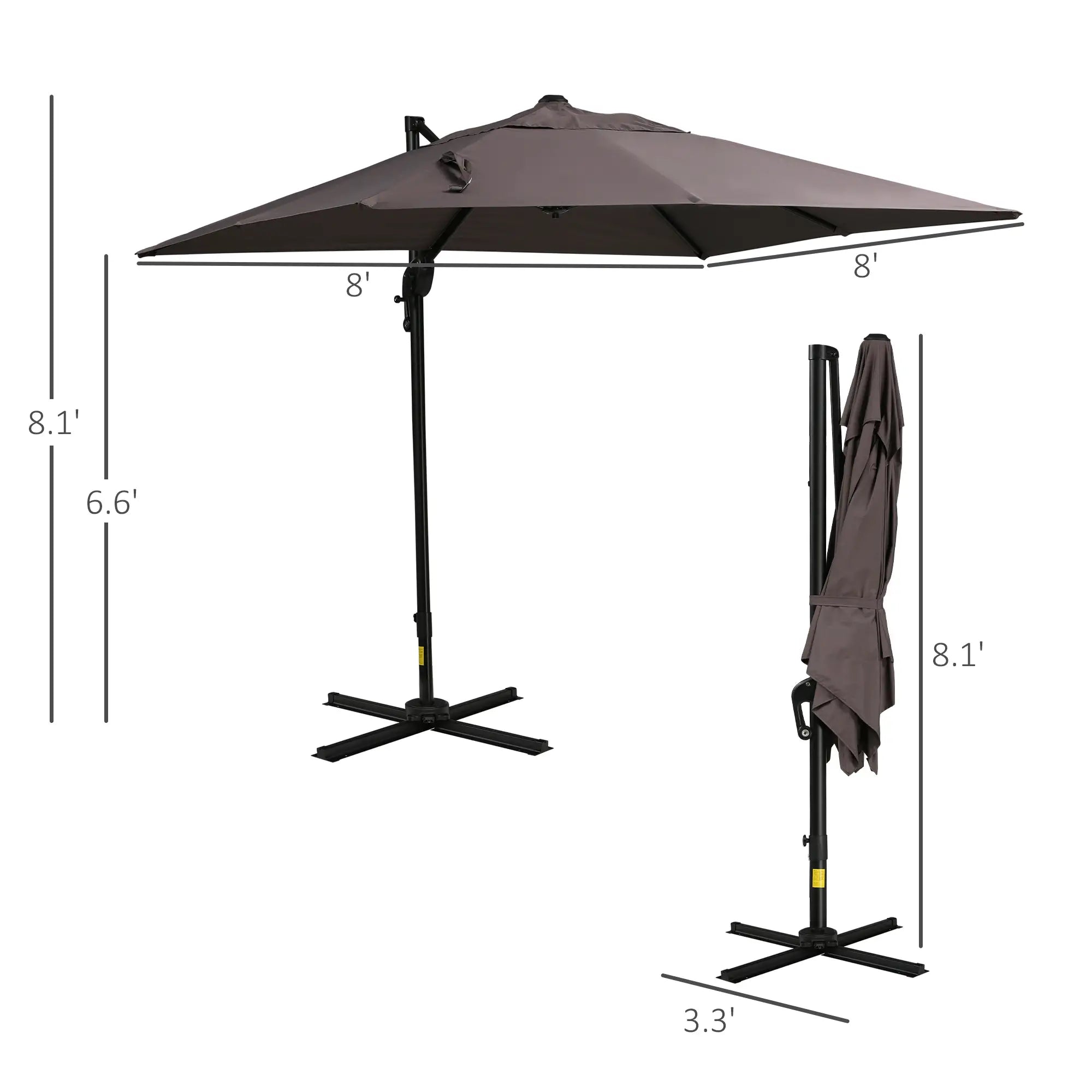 8'x8' Square Patio Hanging Offset Umbrella, Light Brown Offset Cantilever Umbrellas at Gallery Canada