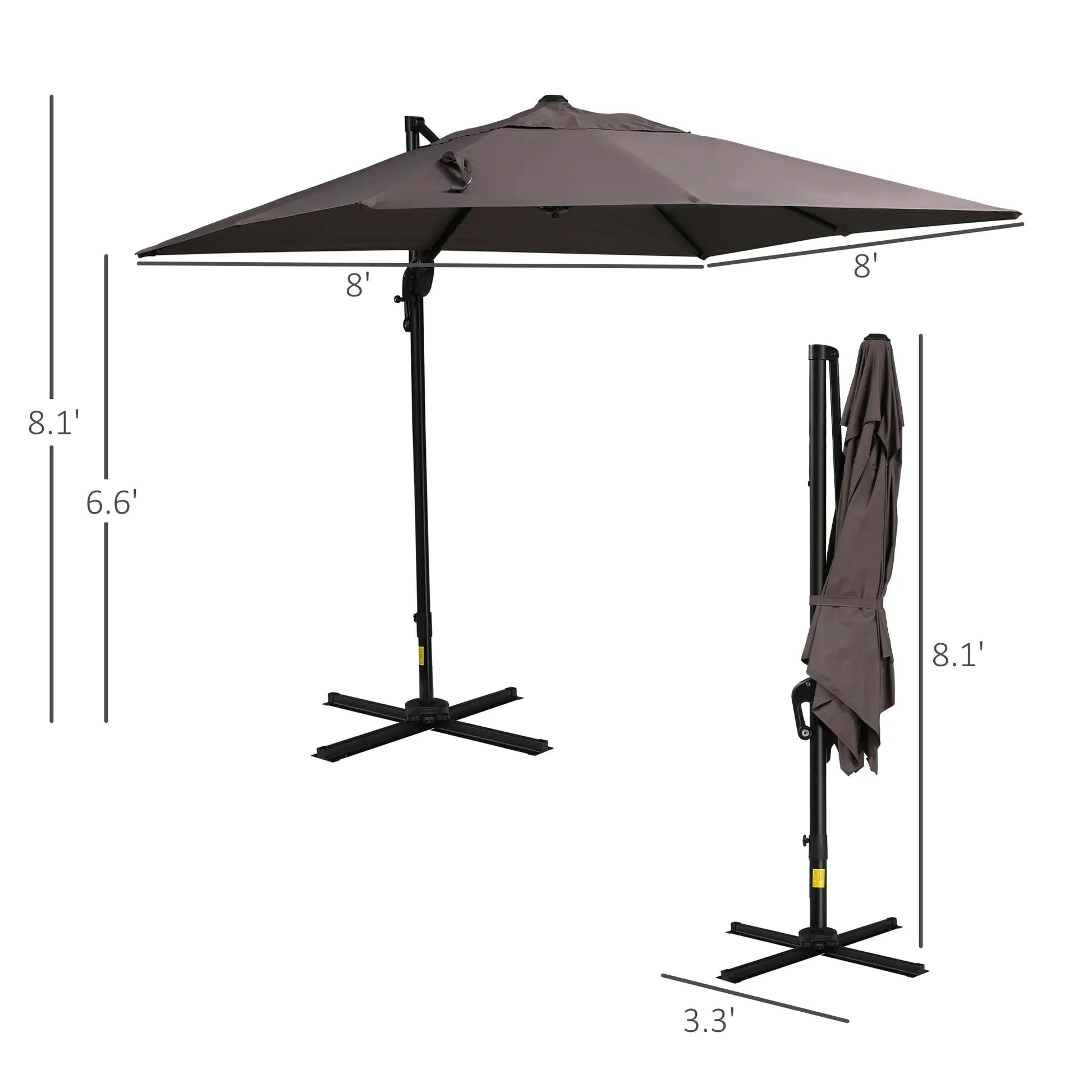 8'x8' Square Patio Hanging Offset Umbrella, Light Brown Offset Cantilever Umbrellas at Gallery Canada