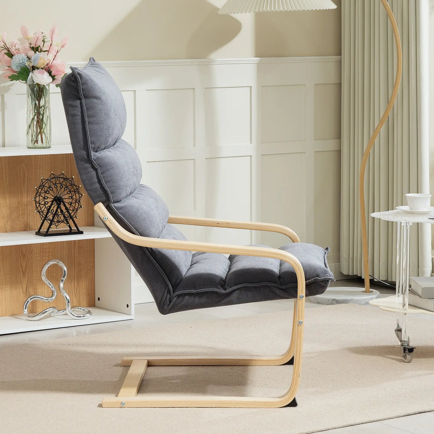 Birch Wood Fabric Modern Armchair, Accent Chair, Grey Accent Chairs at Gallery Canada