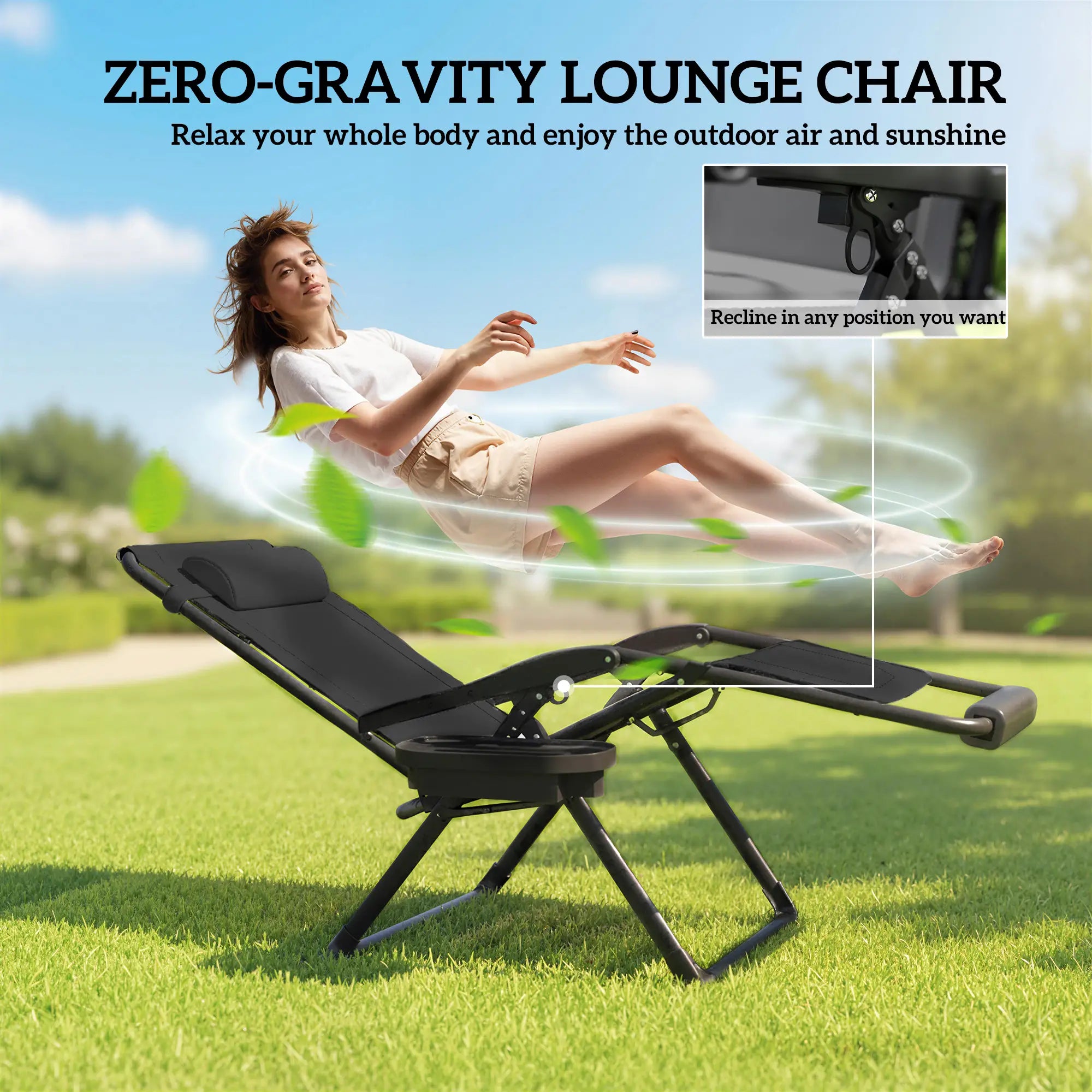 Zero Gravity Chair, Reclining Outdoor Lounger, 400 LBS Capacity, Black Lounger Chairs at Gallery Canada
