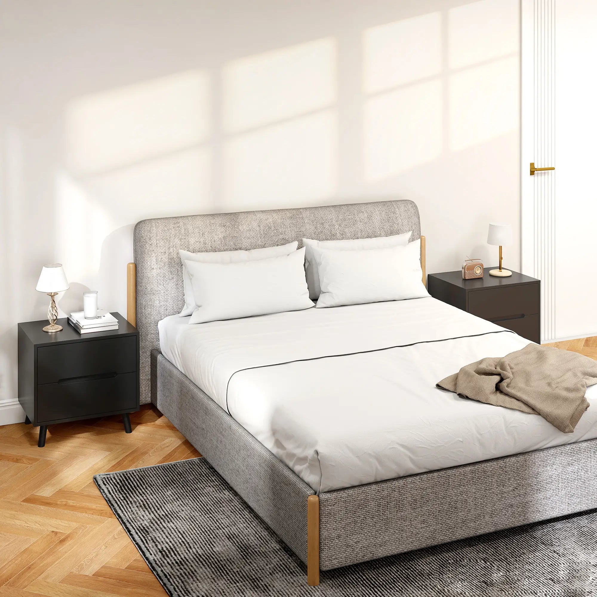 Modern Nightstands Set Of 2, 2 Drawers, Solid Wood Legs, Black Bedside Tables at Gallery Canada