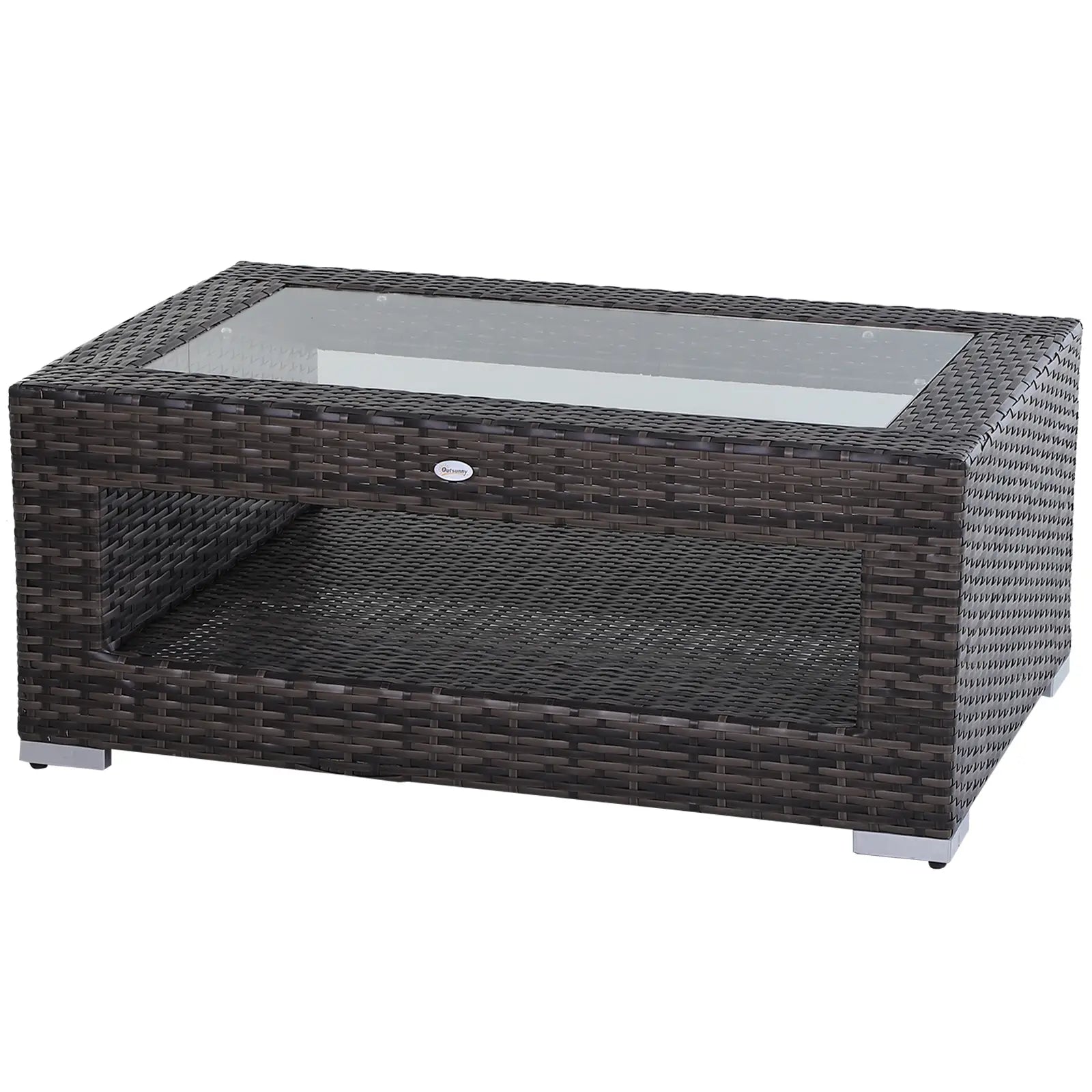 2-Tier Rattan Patio Coffee Table, PE Wicker, Tempered Glass Top, Storage Coffee Tables at Gallery Canada
