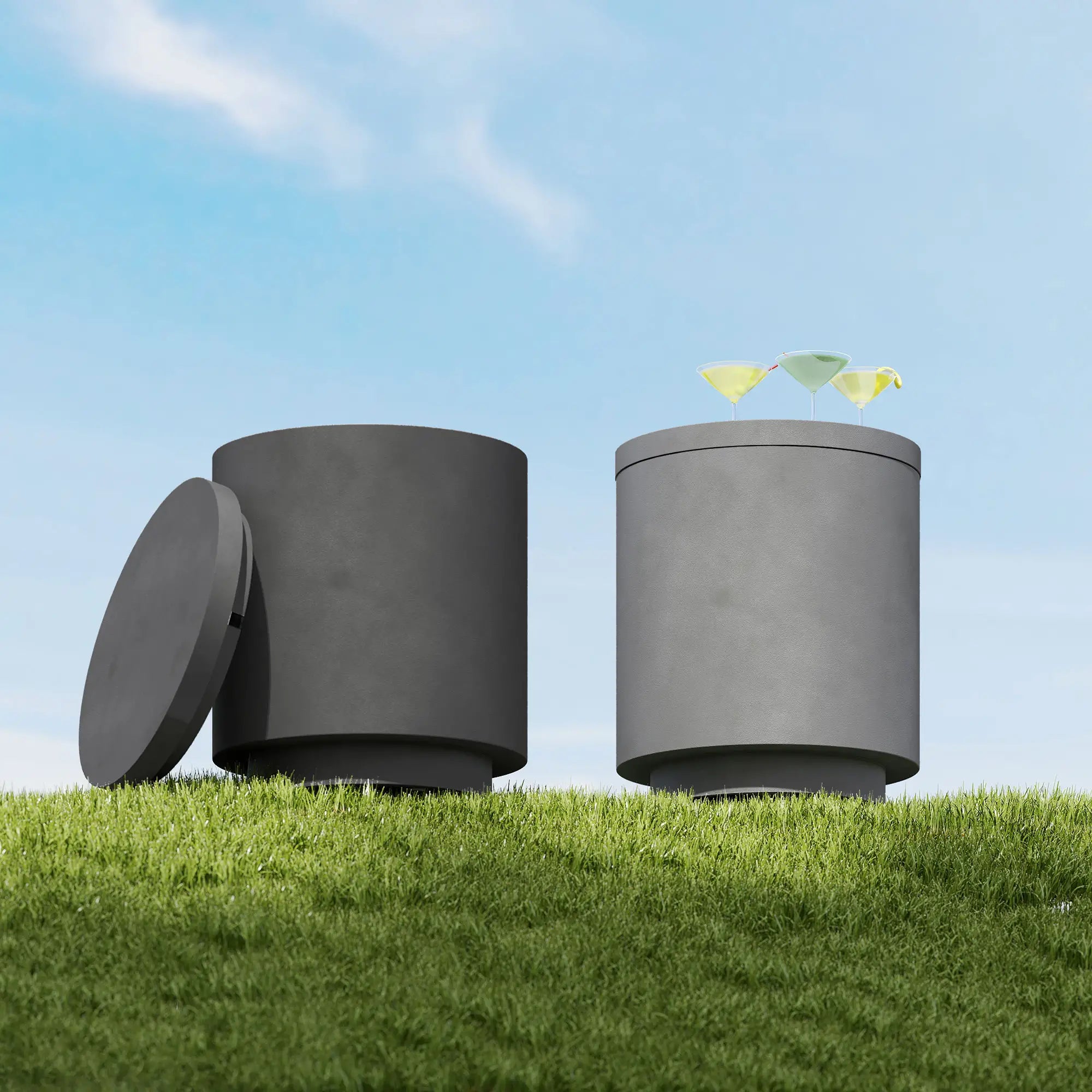 2.6 Gal Outdoor Side Table, 3-In-1 Concrete Cooler with Storage, Light Grey Side Tables at Gallery Canada