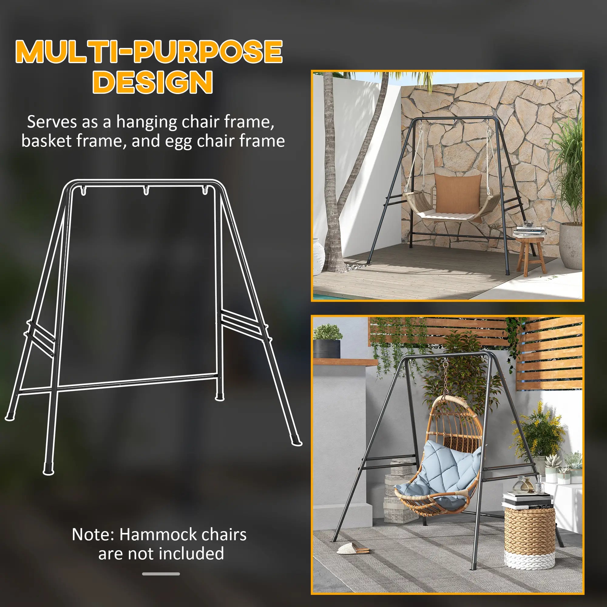 Hammock Chair Stand, Heavy Duty Metal Frame, Indoor Outdoor Use, Black Hammock Stands at Gallery Canada