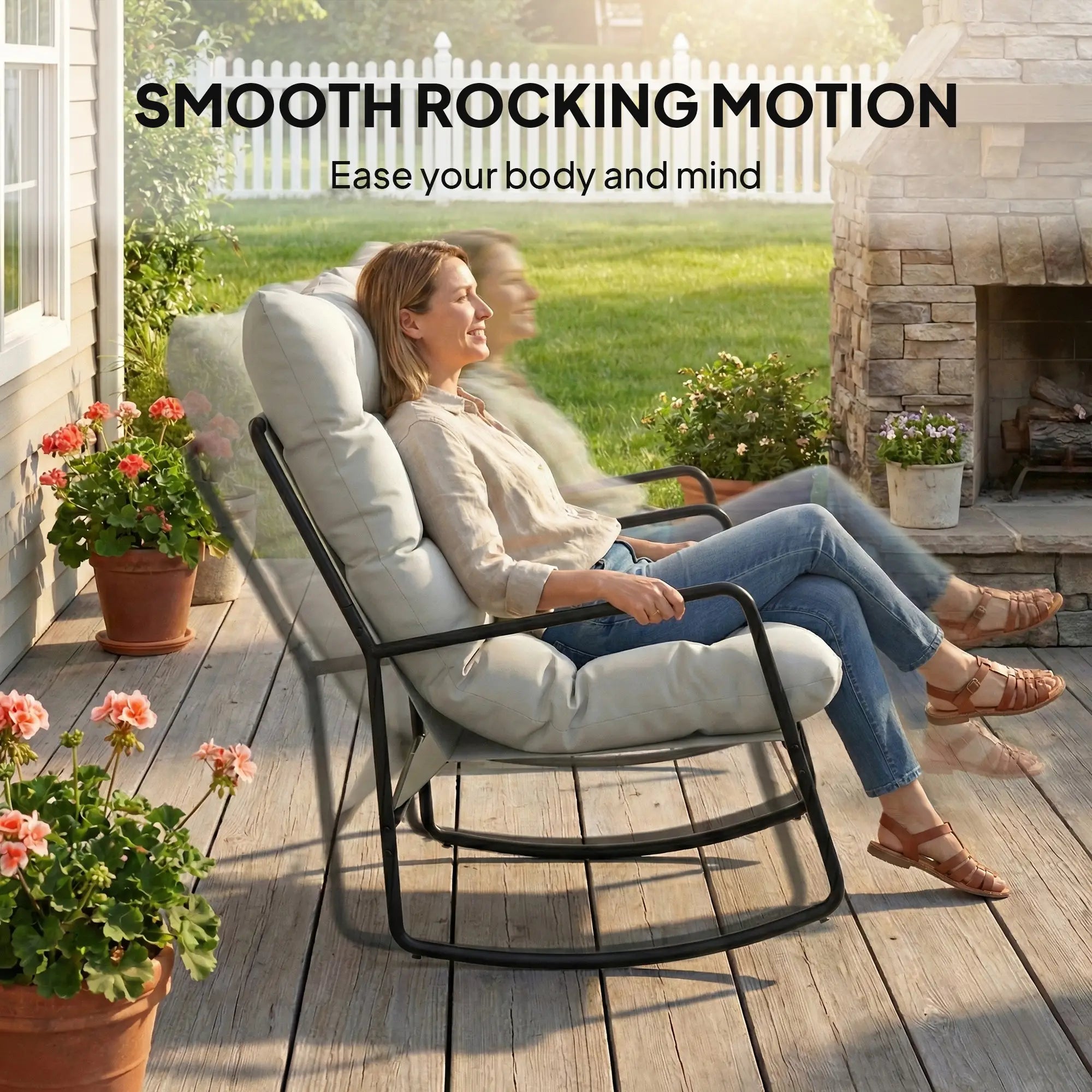2-Person Outdoor Rocking Chair With Cushions, 528 LBS Capacity, Light Grey Outdoor Rocking Chairs at Gallery Canada