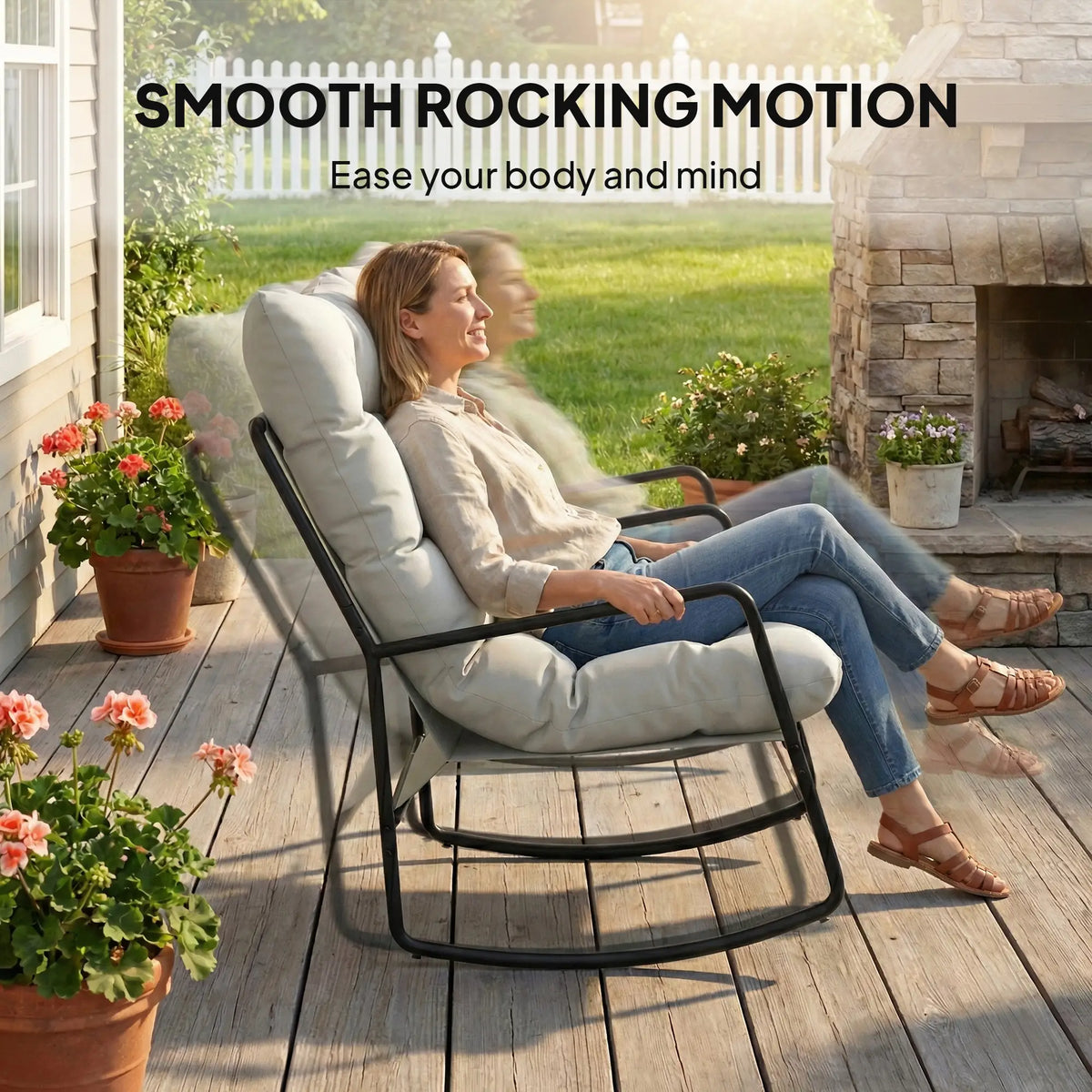 2-Person Outdoor Rocking Chair With Cushions, 528 LBS Capacity, Light Grey Outdoor Rocking Chairs at Gallery Canada