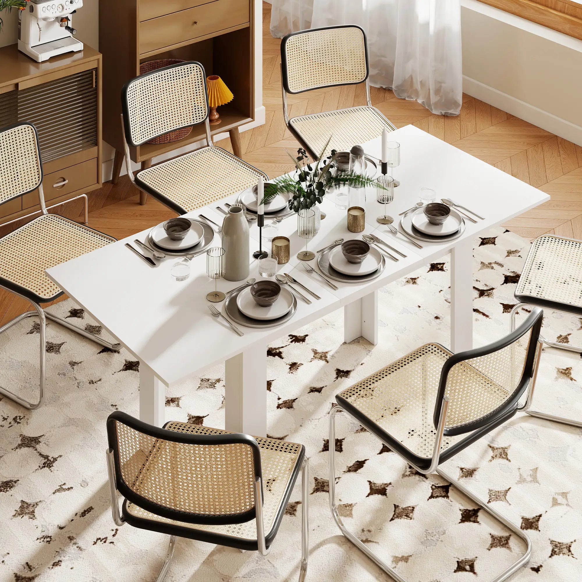 Modern Extendable Dining Table, 55.1 x 31.5 in, For 6-8 People, White Dining Tables at Gallery Canada
