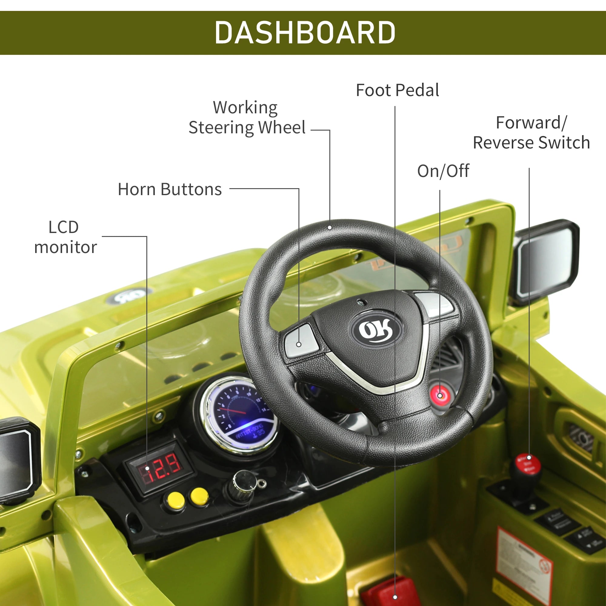 12V Kids Electric Ride On Car, Remote Control, 2 Speeds, Green Electric Toy Cars at Gallery Canada