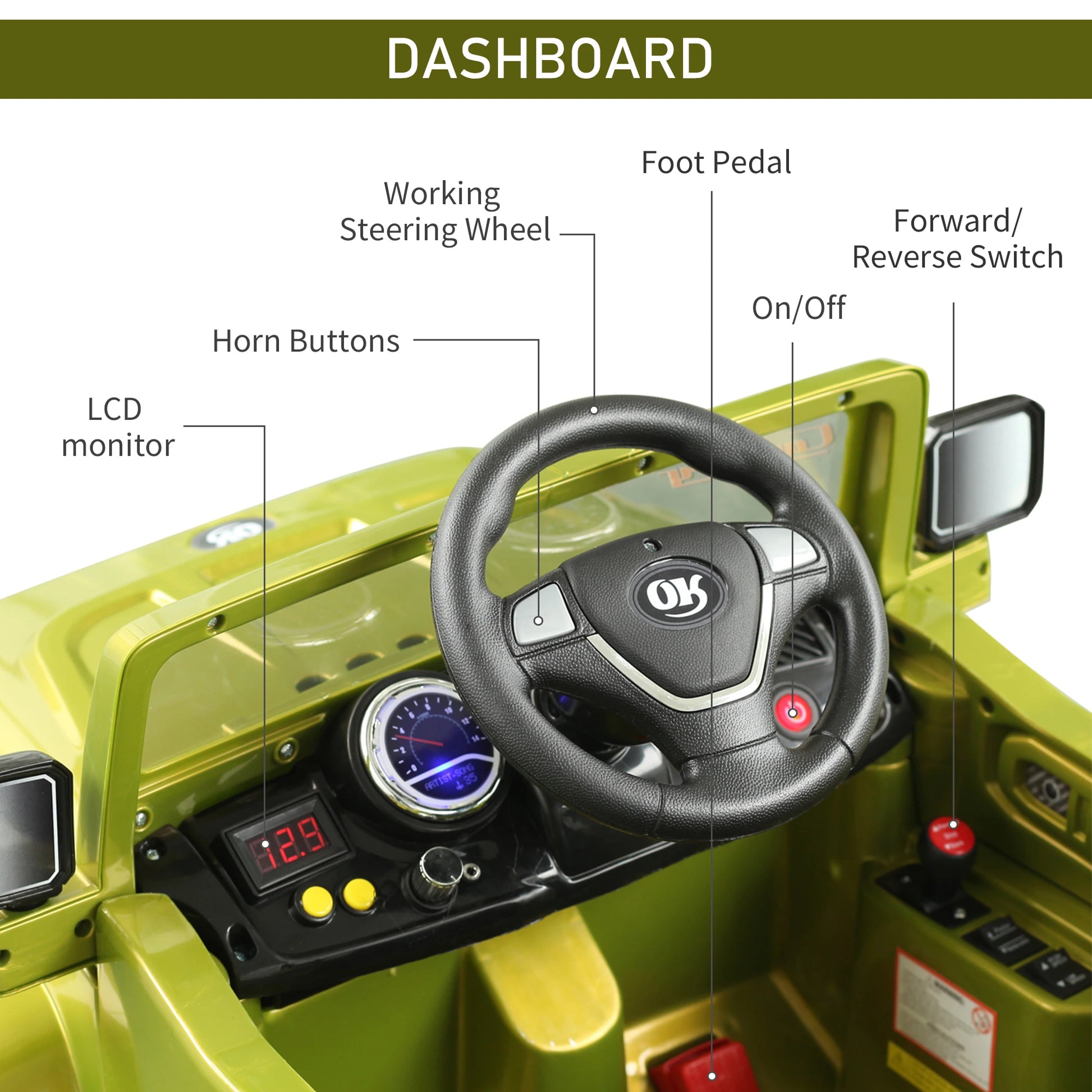 12V Kids Electric Ride On Car, Remote Control, 2 Speeds, Green Electric Toy Cars at Gallery Canada