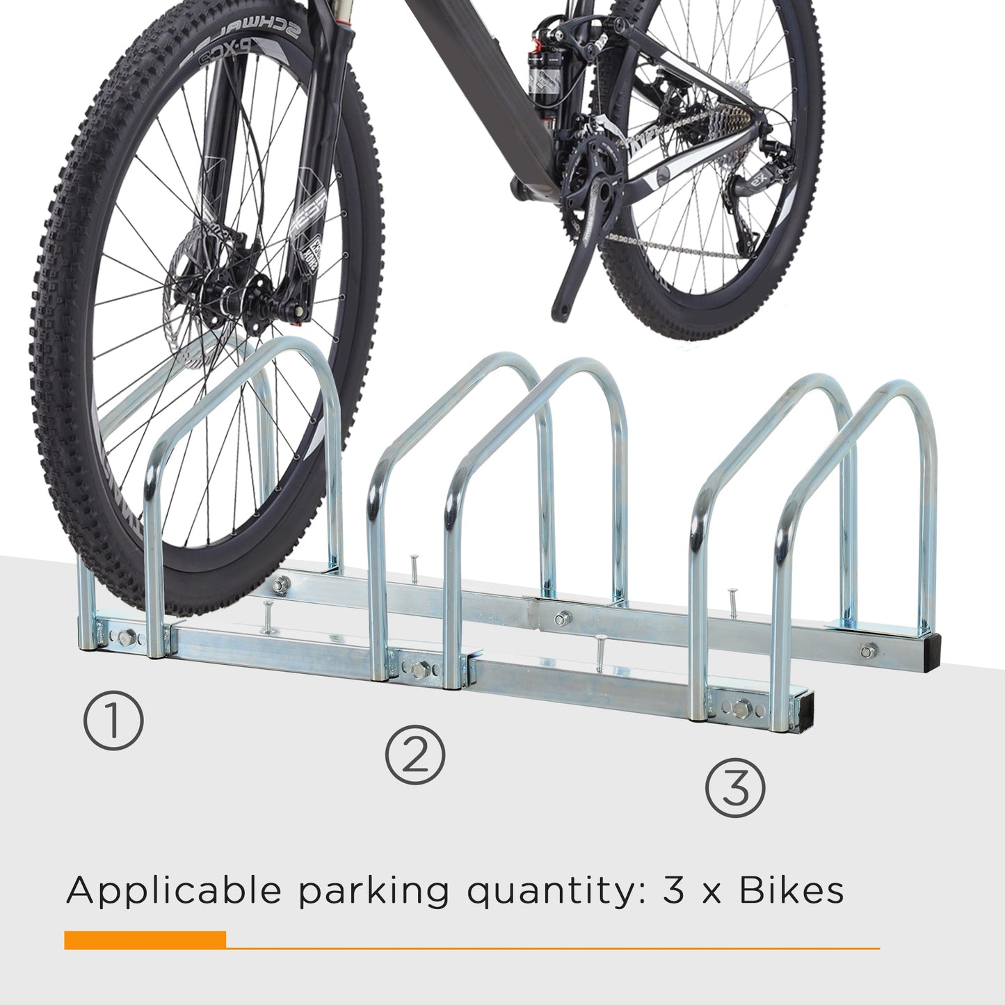 3-Bike Bicycle Floor Parking Rack Cycling Storage Stand Ground Mount Garage Organizer for Indoor and Outdoor Use Silver - Gallery Canada