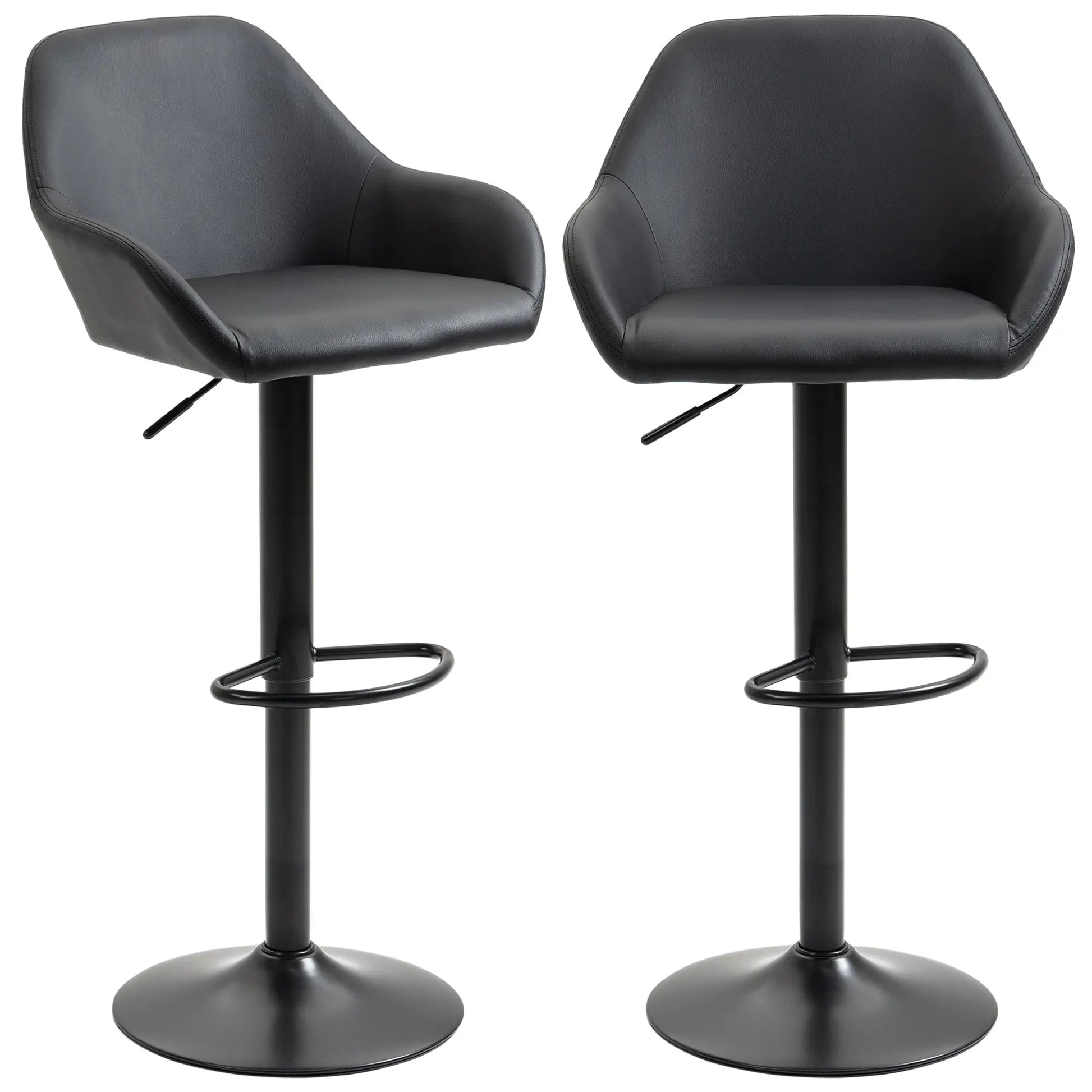 Adjustable Bar Stools Set of 2, Swivel with Footrest, PU Leather, Black Bar Stools at Gallery Canada