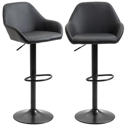 Adjustable Bar Stools Set of 2, Swivel with Footrest, PU Leather, Black Bar Stools at Gallery Canada