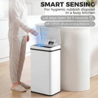 Poubelle automatique de 50 L, couvercle à fermeture douce, acier inoxydable, blanc