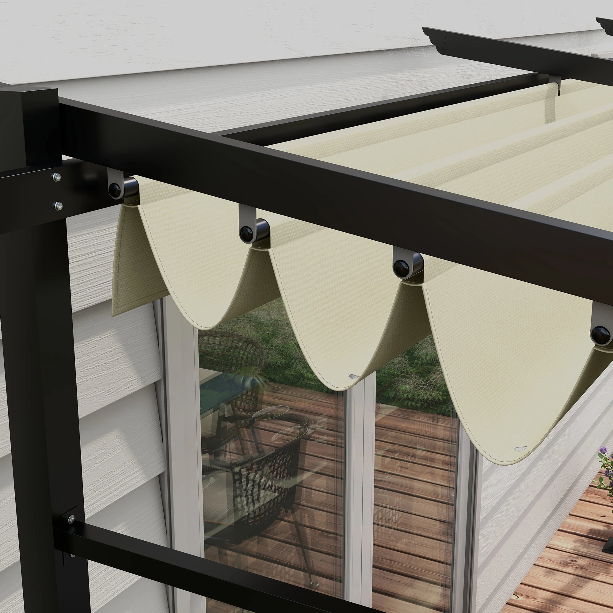 Metal Pergola, Sliding Roof Canopy, Retractable, 10' x 13', Beige Pergolas at Gallery Canada