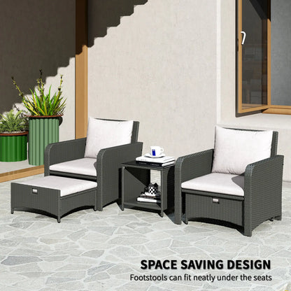 5 Piece Rattan Balcony Set, Wicker Outdoor Furniture, 2-Tier Coffee Table, Ottomans, Cream White, Grey Patio Furniture Sets at Gallery Canada