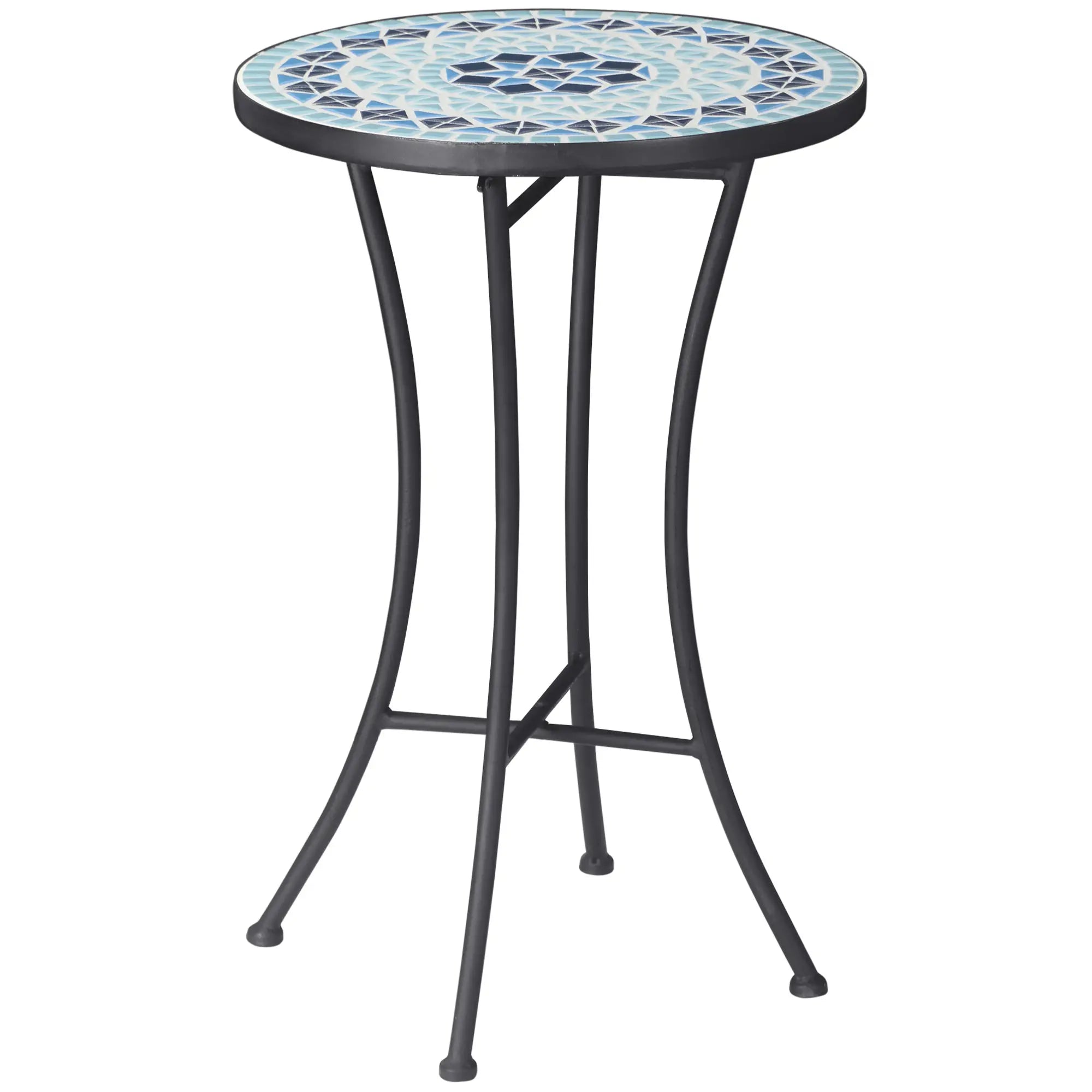 Round Mosaic Patio Table, Metal Frame, Outdoor Garden Furniture, Blue Patio Side Tables Blue at Gallery Canada