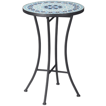 Round Mosaic Patio Table, Metal Frame, Outdoor Garden Furniture, Blue Patio Side Tables Blue at Gallery Canada