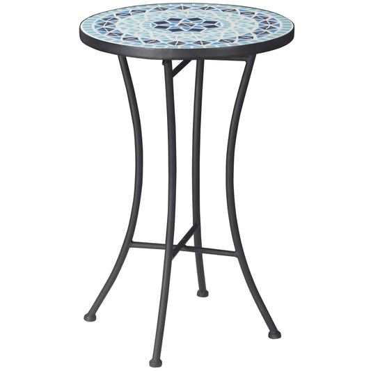 Round Mosaic Patio Table, Metal Frame, Outdoor Garden Furniture, Blue Patio Side Tables Blue at Gallery Canada