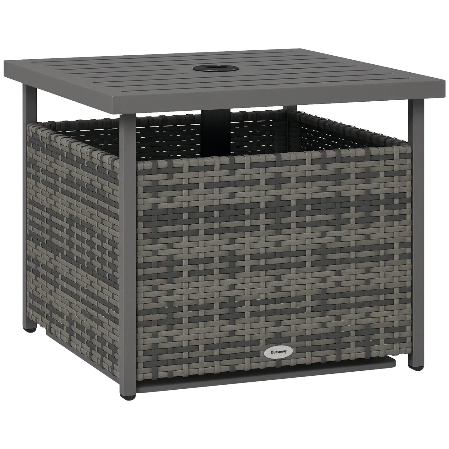 Rattan Coffee Table, Wicker Patio, Umbrella Hole, Mixed-Grey Patio Side Tables at Gallery Canada