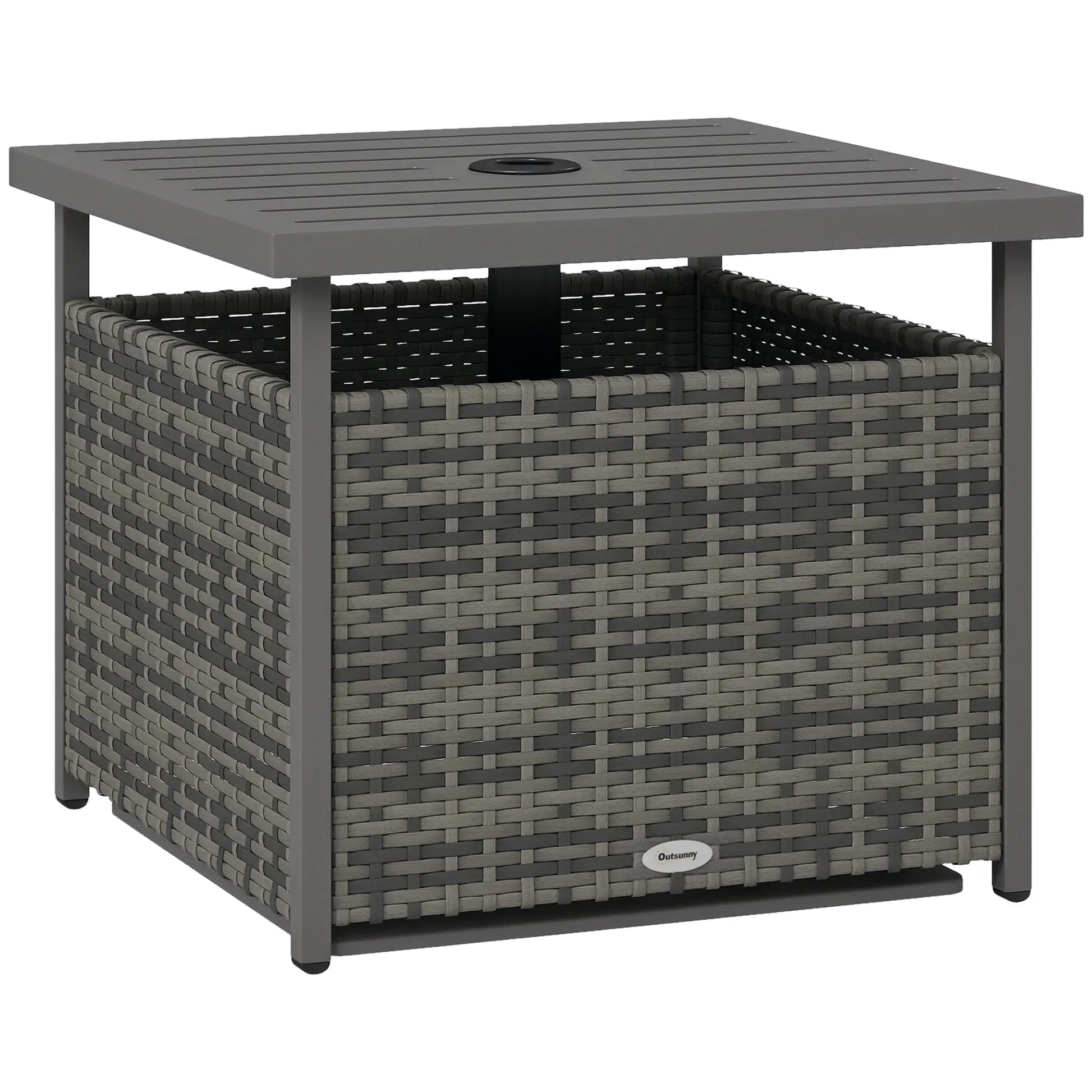 Rattan Coffee Table, Wicker Patio, Umbrella Hole, Mixed-Grey Patio Side Tables at Gallery Canada