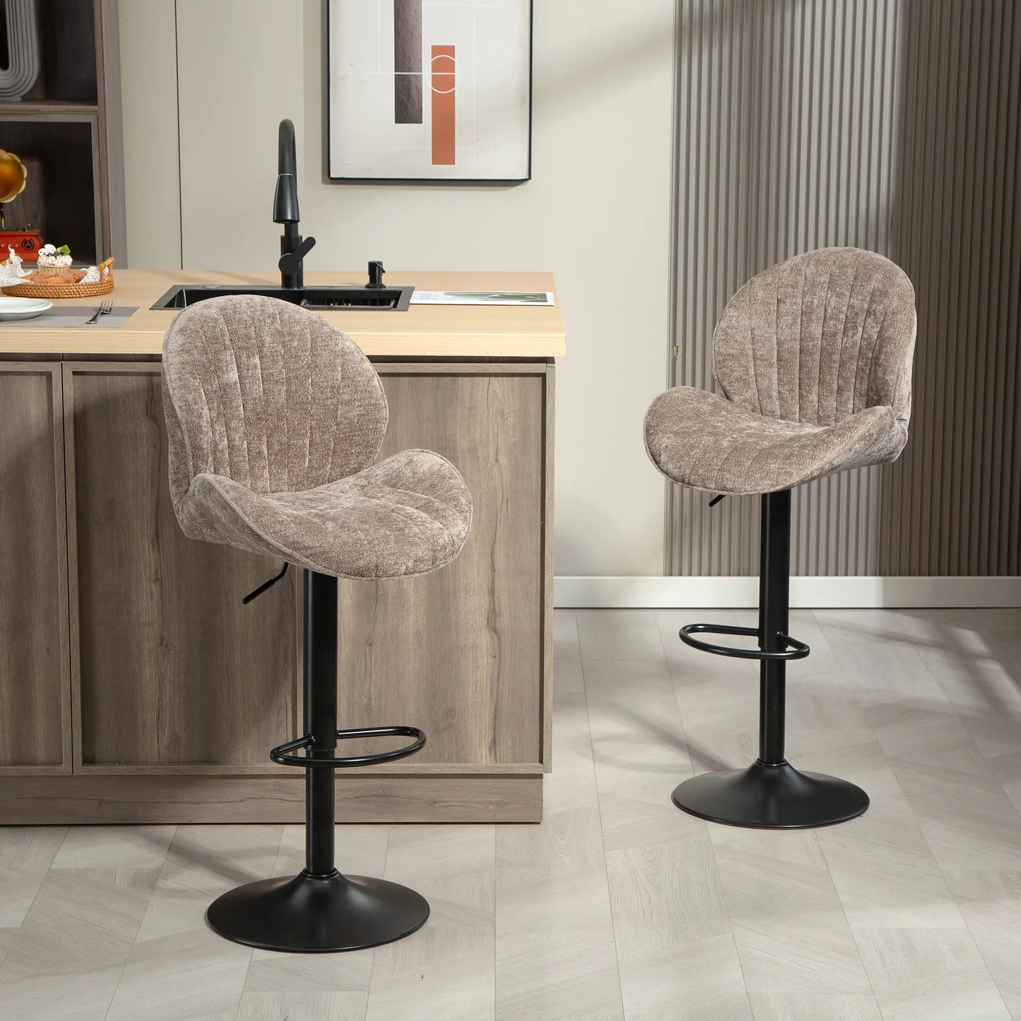 Swivel Bar Stools Set Of 2, Adjustable Height, Brown Bar Stools at Gallery Canada