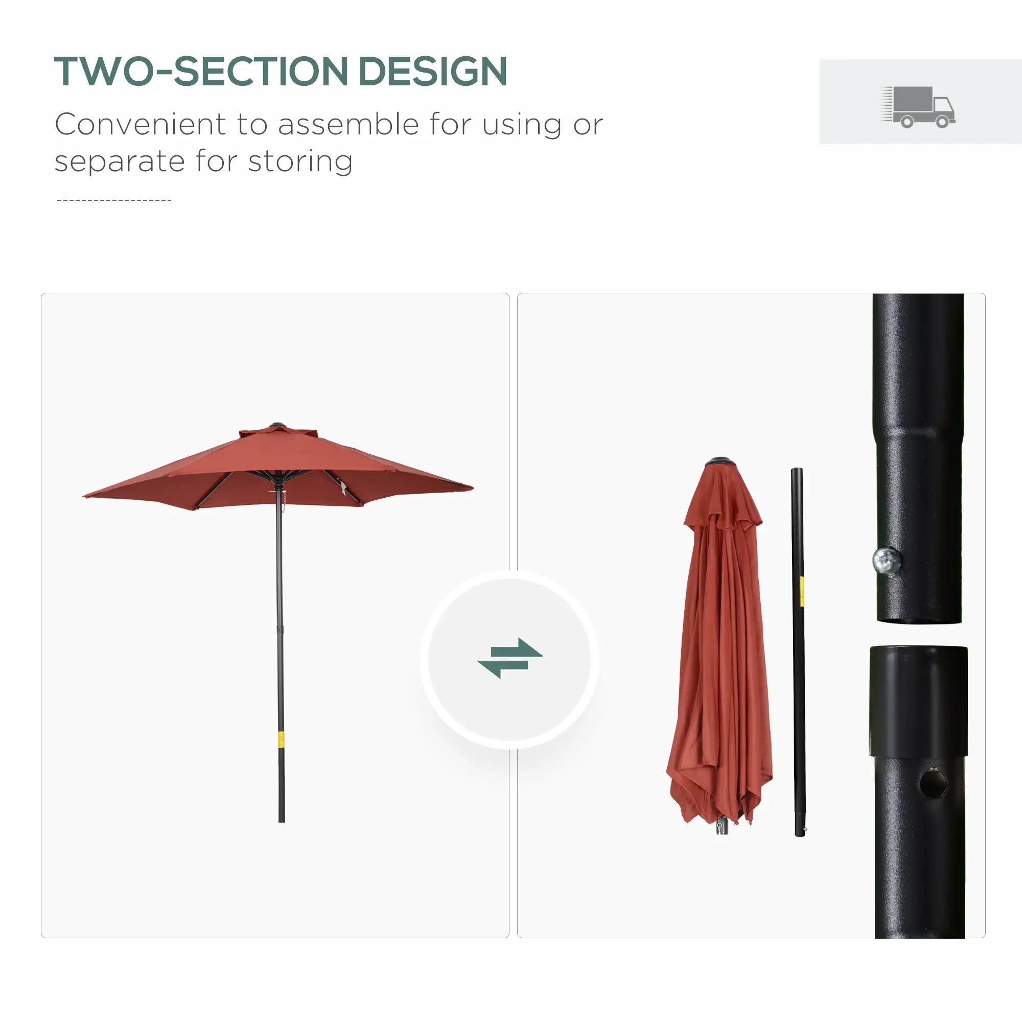 6.6FT Patio Umbrella, Outdoor Parasol, 6 Ribs, Wine Red Sun Umbrellas at Gallery Canada