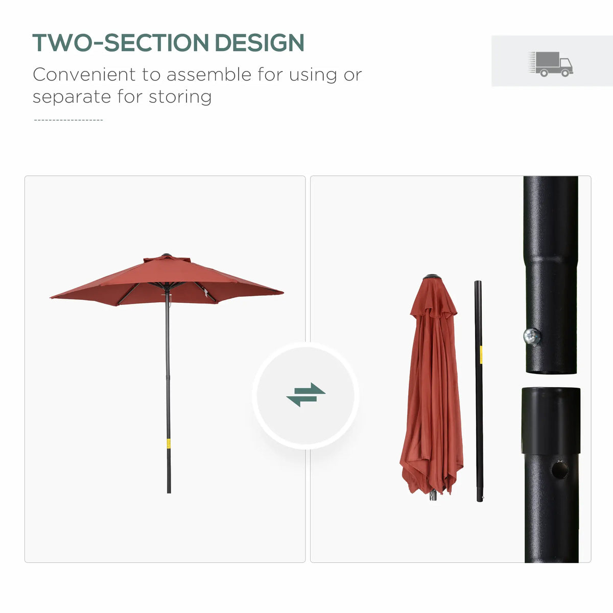 6.6FT Patio Umbrella, Outdoor Parasol, 6 Ribs, Wine Red Sun Umbrellas at Gallery Canada