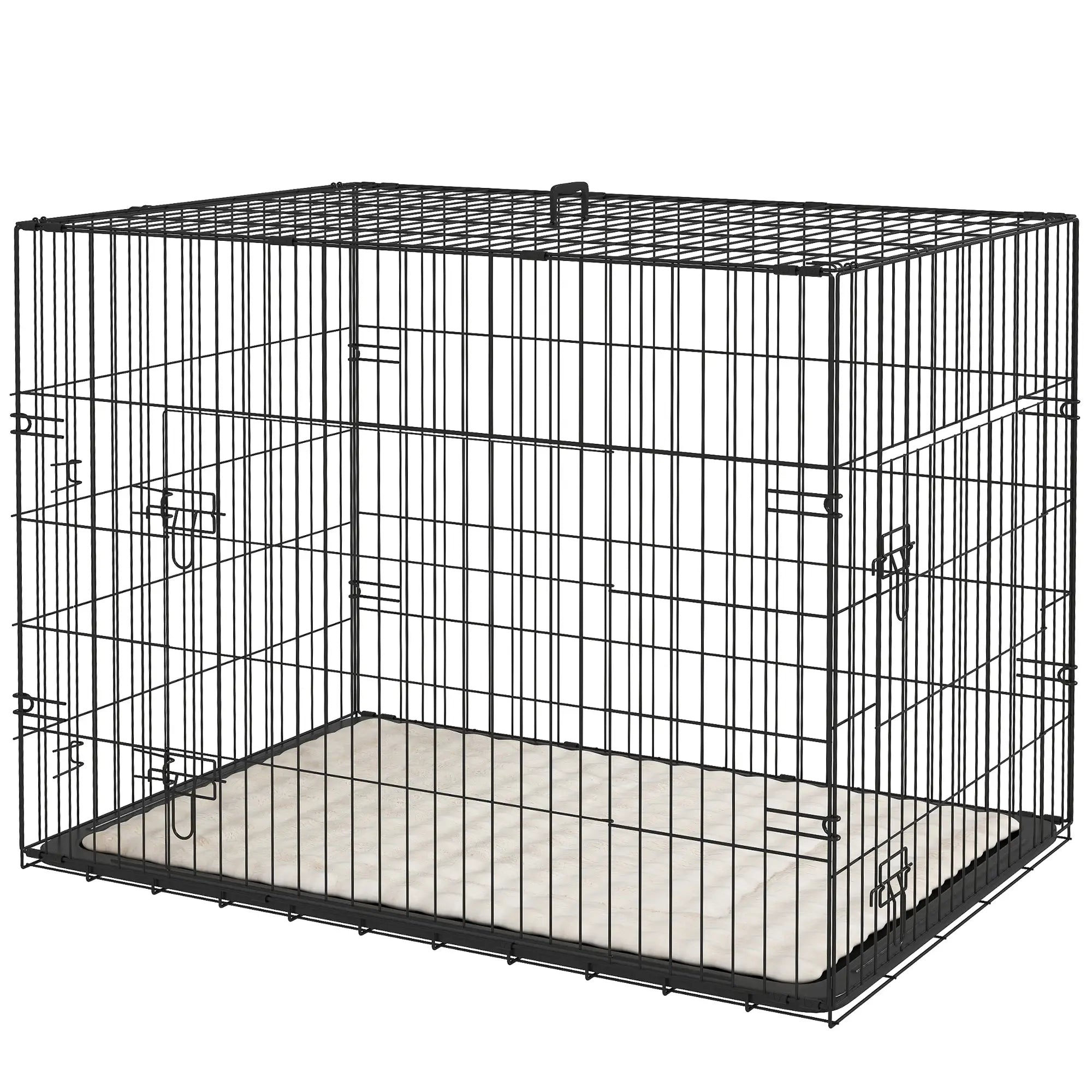 35" Dog Crate, Folding Metal Cage, Removable Tray, Cushion, Black
