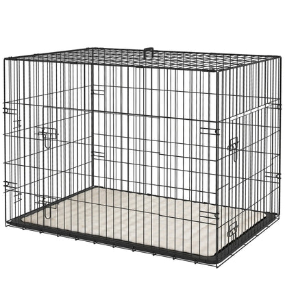 35" Dog Crate, Folding Metal Cage, Removable Tray, Cushion, Black