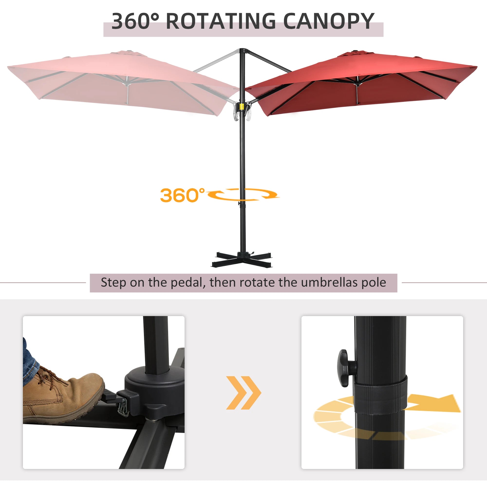 8' x 8' Square Patio Umbrella, 360° Rotation, Aluminum Cantilever, Wine Red Cantilever Umbrellas at Gallery Canada