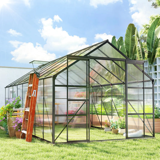 Aluminum Greenhouse Kit, Polycarbonate Walk-In, 16' x 8', Dark Grey Walk In Greenhouses Dark Grey, Clear at Gallery Canada